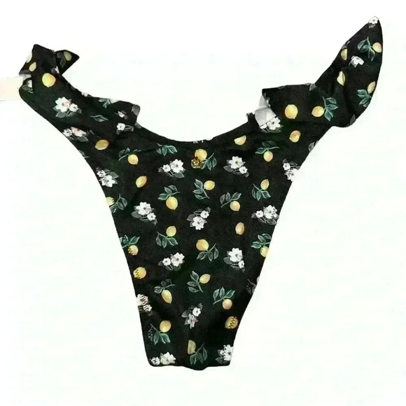 🎉Host Pick Victoria's Secret itsy ruffle bikini BOTTOM black lemon floral Small - Picture 5 of 10